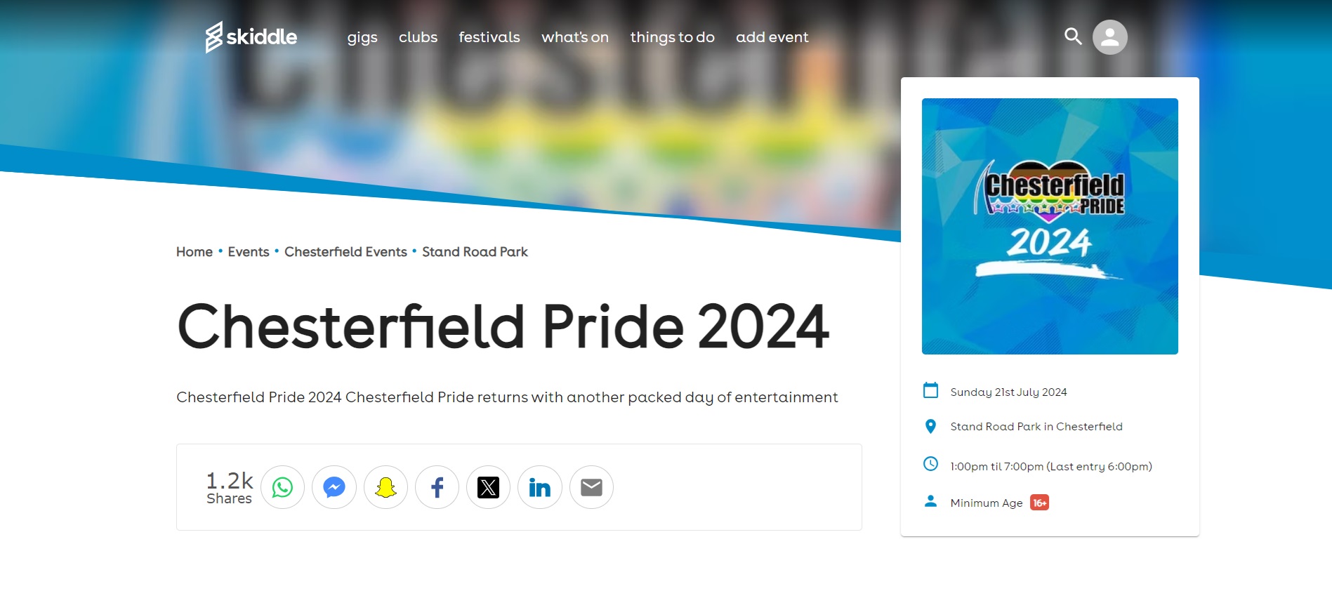 Chesterfield Pride ticket page Chesterfield Pride ticket page