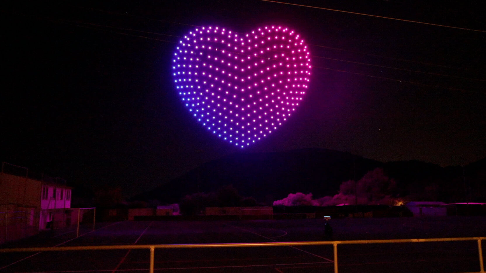 Heart drone show at night